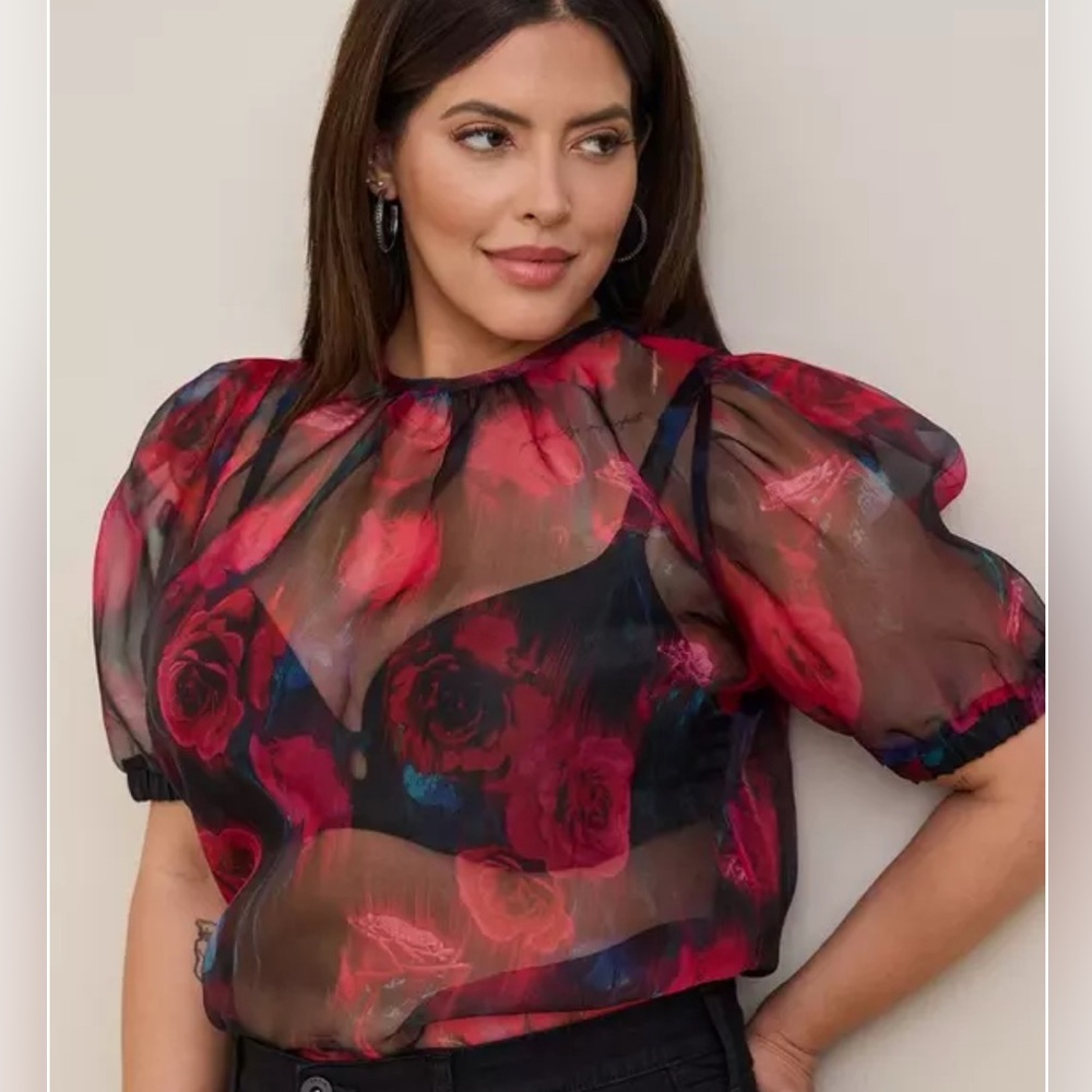 Torrid Organza Puff Sleeve Top NWT
